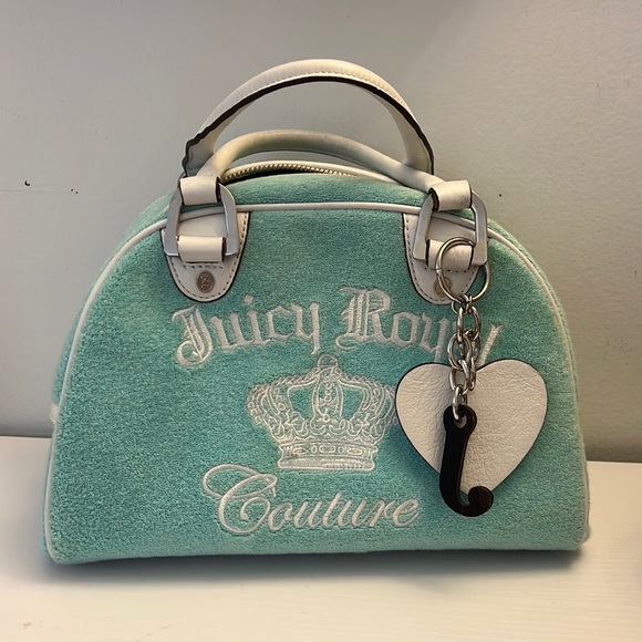 Juicy Couture Handbags - Juicy Couture Blue Bowler White Trim